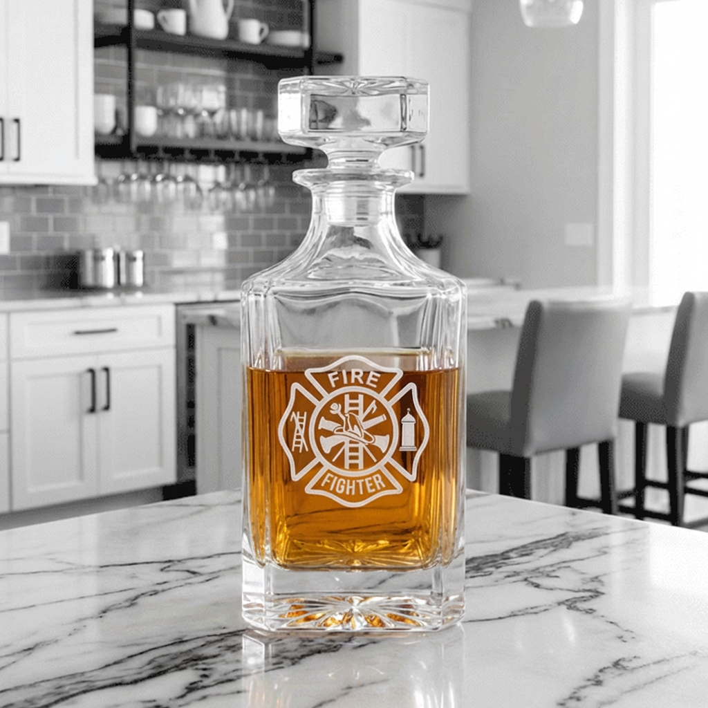 Personalized Decanter Set with 4 Rocks Glasses, Custom Logo Square Glass Decanter, FD PD EMS Retirement Gift or Company Bar Gift