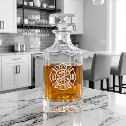 Personalized Decanter Set with 4 Rocks Glasses, Custom Logo Square Glass Decanter, FD PD EMS Retirement Gift or Company Bar Gift