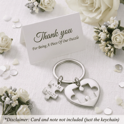 Personalized Stainless Steel Puzzle Keychain Wedding Favors With Bride And Groom Names or Couples Initials & Date A Piece of Our Big Day