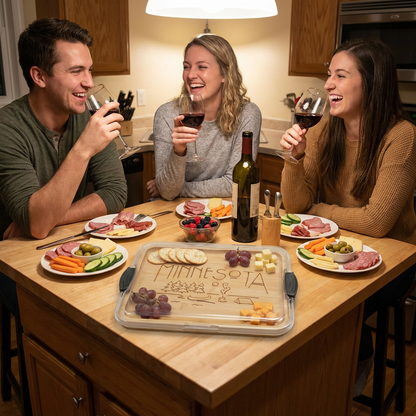 Personalized Bamboo Charcuterie Board With Clear Locking Lid, One Compartment Build-A-Board Serving Board For Entertaining And Storage