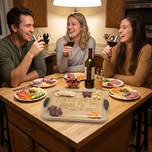 Personalized Bamboo Charcuterie Board With Clear Locking Lid, One Compartment Build-A-Board Serving Board For Entertaining And Storage