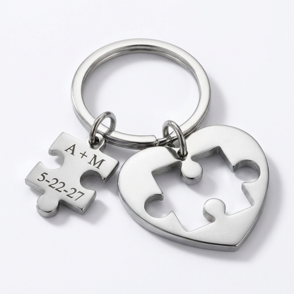 Personalized Stainless Steel Puzzle Keychain Wedding Favors With Bride And Groom Names or Couples Initials & Date A Piece of Our Big Day