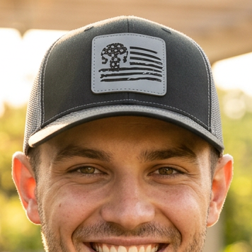 Personalized American Flag Skull Patch Hats, Richardson 112 Trucker Hat, Custom Logo Snapbacks, Beanies, Relaxed & Casual Hats with Patch