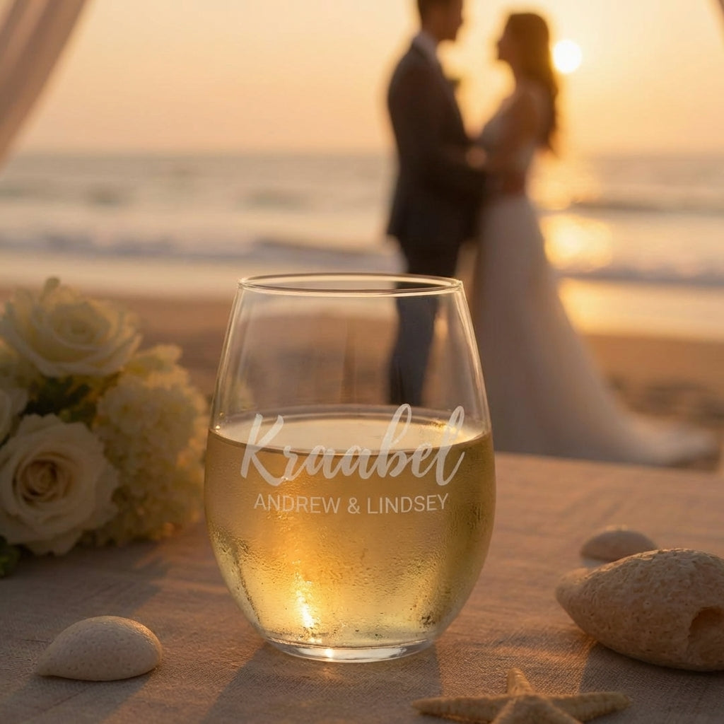 Personalized Stemless Wine Glasses — Design Your Own With Names, Monograms, Or Artwork — Elegant Drinkware For Weddings, Bridesmaids, Couples, And Home Entertaining