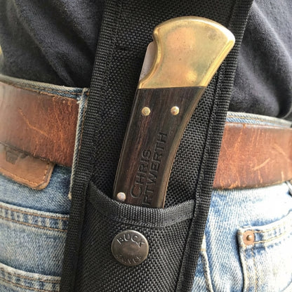 Buck 110 Folding Hunter Knife Personalized — 420HC Steel Clip Point, Ebony Handle And Brass Bolsters — Multiple Font Options For Names Or Initials