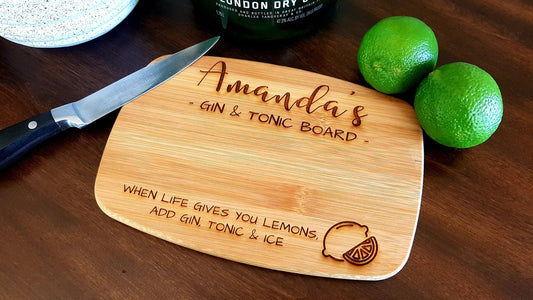 Personalized Cocktail Board, G&T Board, Lemon Lime Cutting Board, Gin and Tonic Gift, Vodka Tonic Gift, When Life Gives You Lemons, Birthday