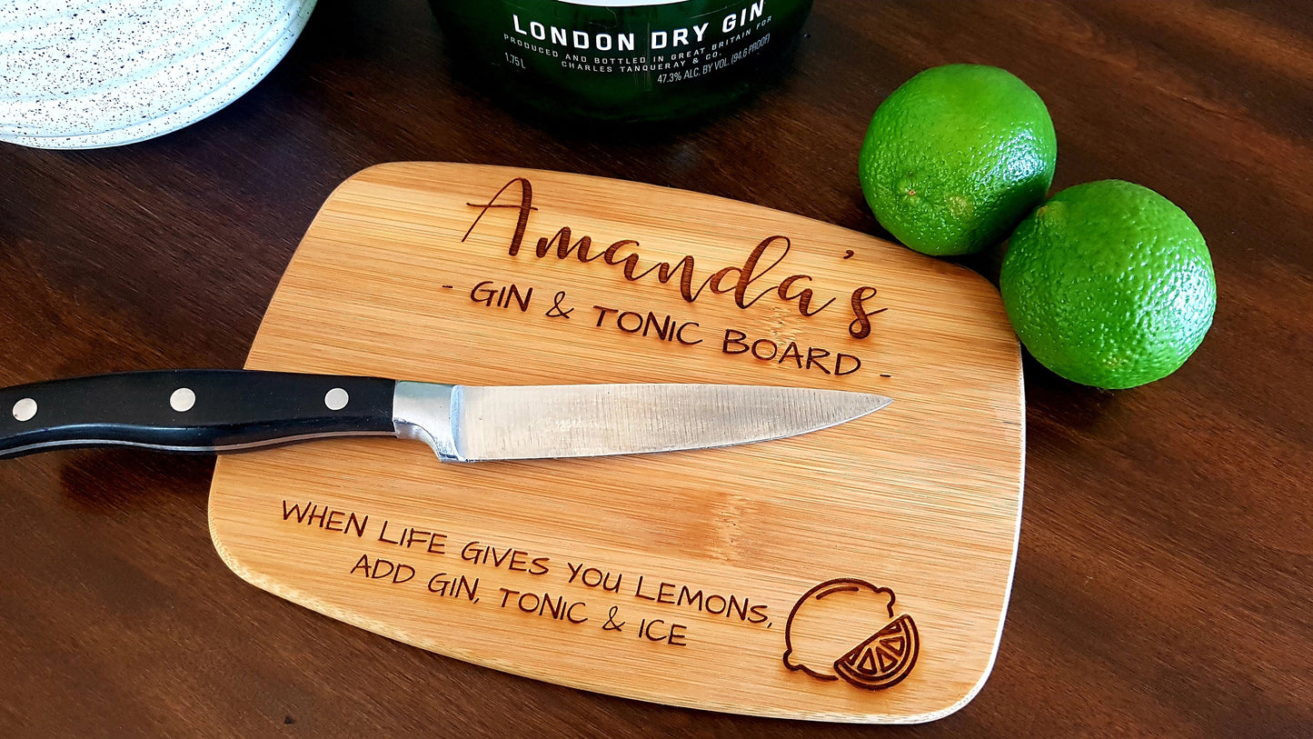 Personalized Drink Board, Personalized Cocktail Board, G & T Board, Lemon Lime Cutting Board, Gin and Tonic Gift, Vodka Tonic Gift, Tequila