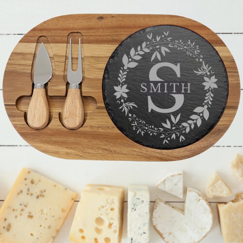 Custom Round Cheese Board with utensils, Charcuterie Board, Meat & Cheese Gift, House Warming, Wine Lover, Anniversary, Wedding Gift Couple