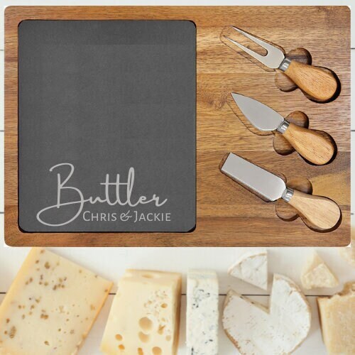 Slate Charcuterie Board with Utensils, Personalized Slate Cheese Board, Custom Slate Meat and Cheese Set, House Warming, Charcuterie Board