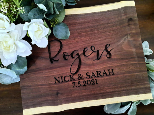 Personalized Live Edge Walnut Cutting and Serving Board - Personalized Walnut Board - Walnut Charcuterie - Walnut Cutting Board