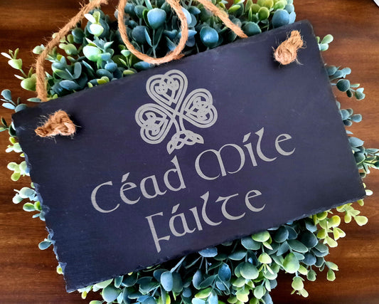 Irish Welcome Door Sign, Cead Mile Failte Slate Door Hanger, Celtic WELCOME, Front Door Welcome Sign, Door Hanger, Front Porch, Irish