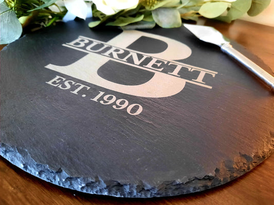 Personalized Round Cheese Board, Slate Serving Board, Charcuterie Board, Slate Meat and Cheese Gift, Housewarming, Wedding Gift for Couple