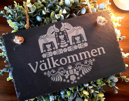 VALKOMMEN Velkommen Door Sign, Scandinavian Slate Door Hanger, WELCOME, Front Door Welcome Sign, Door Hanger, Front Porch