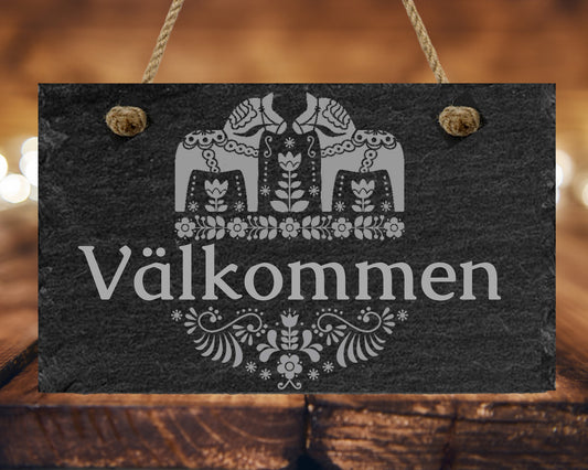 VALKOMMEN Velkommen Door Sign, Scandinavian Slate Door Hanger, WELCOME, Front Door Welcome Sign, Door Hanger, Front Porch, Wall Hanger