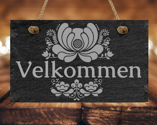 VELKOMMEN Door Sign, velkommen til vårt hjem, NORSK Slate Door Hanger, WELCOME, Front Door Welcome Sign, Door Hanger