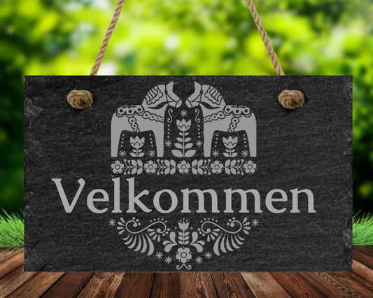 VALKOMMEN Velkommen Door Sign, Scandinavian Slate Door Hanger, WELCOME, Front Door Welcome Sign, Door Hanger, Front Porch