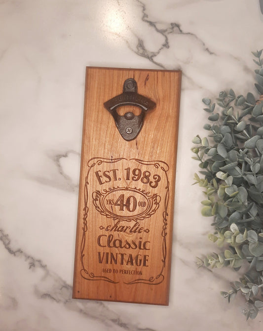 40th Birthday Gift, Personalized Bottle Opener, Solid Wood Bottle Opener,  30th Birthday Gift, 50th Birthday, Beer Opener, Gift for Him