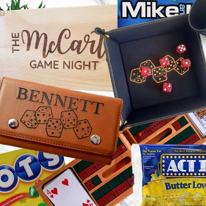 Personalized Game Box, Personalized Leather Dice Cup, Closing Gifts, Personalized Cribbage, Personalized Mancala, Gift for kids