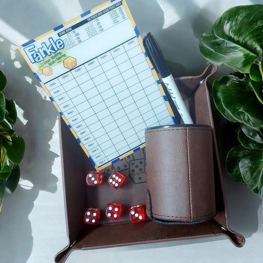 Farkle Leather Dice Cup and Tray, Personalized Farkle Set, Farkle Dice Cup and Tray, Gift for family, Gift for kids, Dry Erase Farkle