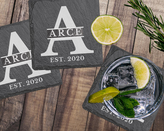 Personalized Slate Coasters, Custom Engraved Slate Monogram, Housewarming, Wedding gift, Couples Gifts, Engagement Gift, Drink Coasters