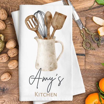 Custom Dish Hand Kitchen Towel, Personalized Kitchen Decor Gift, Hostess Housewarming Gift, Custom Dish Towel Tea Towel, 100% Cotton Towel