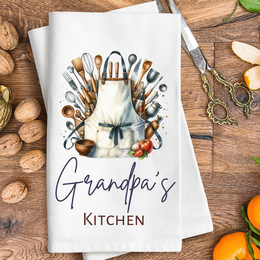 Custom Dish Hand Kitchen Towel, Personalized Kitchen Gift, Hostess Housewarming Gift, 100% Cotton, Grandpa's Kitchen, Grandma's Kitchen