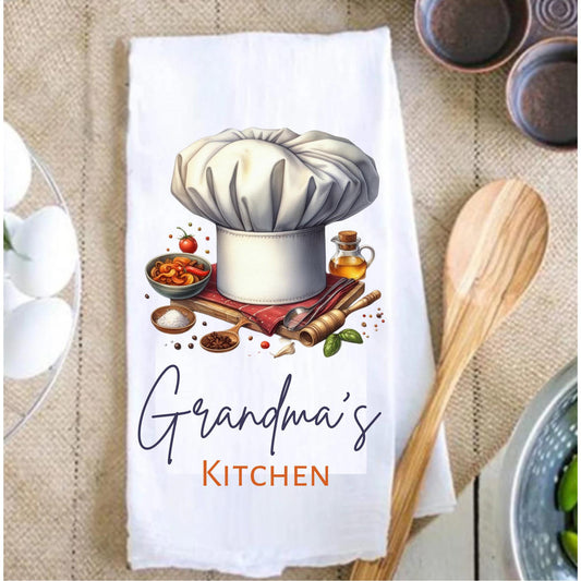 Personalized Dish Hand Kitchen Towel, Custom Kitchen Gift, Hostess Housewarming Gift, 100% Cotton, Grandpa's Kitchen, Grandma's Kitchen