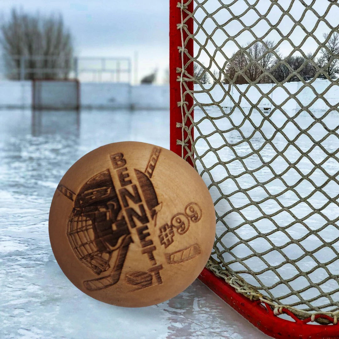 Personalized Swedish Stickhandling Balls, Hardwood No Bounce Hockey Floorball Training Ball, Engraved Coach & Player Gift Youth Hockey Travel Leagues Training Aid
