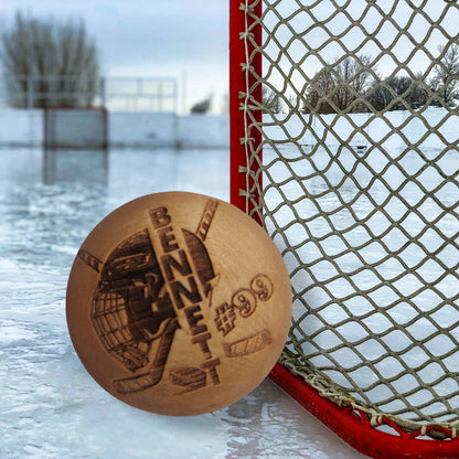 Personalized Swedish Stickhandling Balls, Hardwood No Bounce Hockey Floorball Training Ball, Engraved Coach & Player Gift Youth Hockey Travel Leagues Training Aid