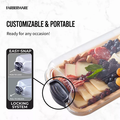 Personalized Scandia MN Bamboo Charcuterie And Serving Board With Clear Locking Cover 7x22 Inches Featuring Official Scandia Image And Scandinavian Heritage
