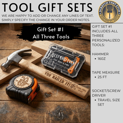 Personalized 3 pcs Tool Set for Dad, Custom Hammer Tape Measure & Screwdriver Gift for Grandpa, Father’s Day Birthday Gift Idea For Him