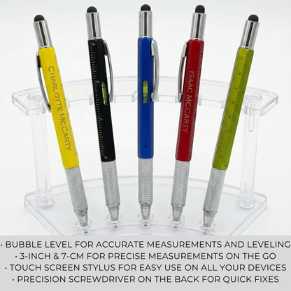 Personalized Metal Pen Engraved Multi Tool Pen With Stylus, Screwdriver, Rulers, & Level- Custom Gift for Men, Dad, Handyman, Handy-Ladies, Employees, Clients, Groomsmen