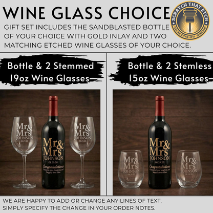 Luxury Personalized Wine Gift Set Custom Sandblasted Wine Bottle with Gold Inlay, Etched Glasses & Wine Accessories- Wedding, Anniversary, Special Memories Keepsake