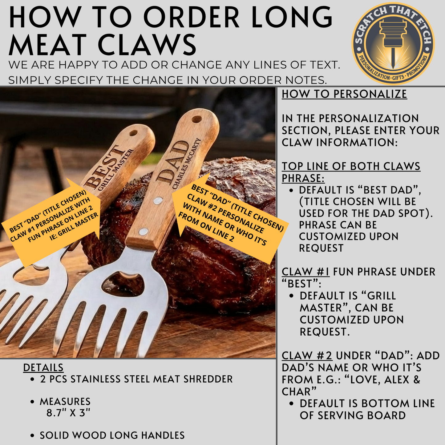 Personalized "Everything Tastes Better When" BBQ Gift Set For Dad Or Grandpa With Bamboo Cutting Board, Meat Claws, Spatula, And Cast Iron Meat Press- Choose Your Gift Set For The Perfect Gift