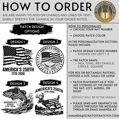 Custom America's 250th Patch Hats 4 Designs Fishing/Hunting/Flags on Richardson 112 Trucker Hat, Custom Snapbacks Beanies Relaxed & Casual Hats