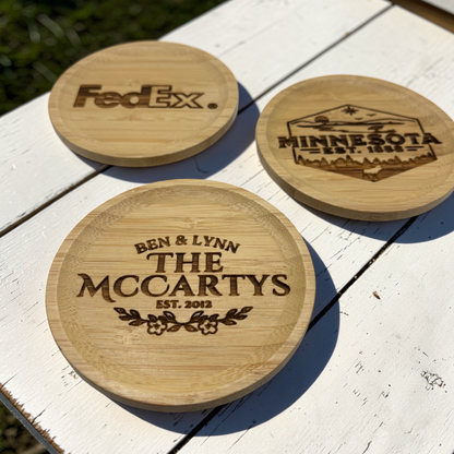 Personalized Bamboo Wineglass Covers Keep Bugs Out For Outdoor Entertaining Bonfires & Lake Life