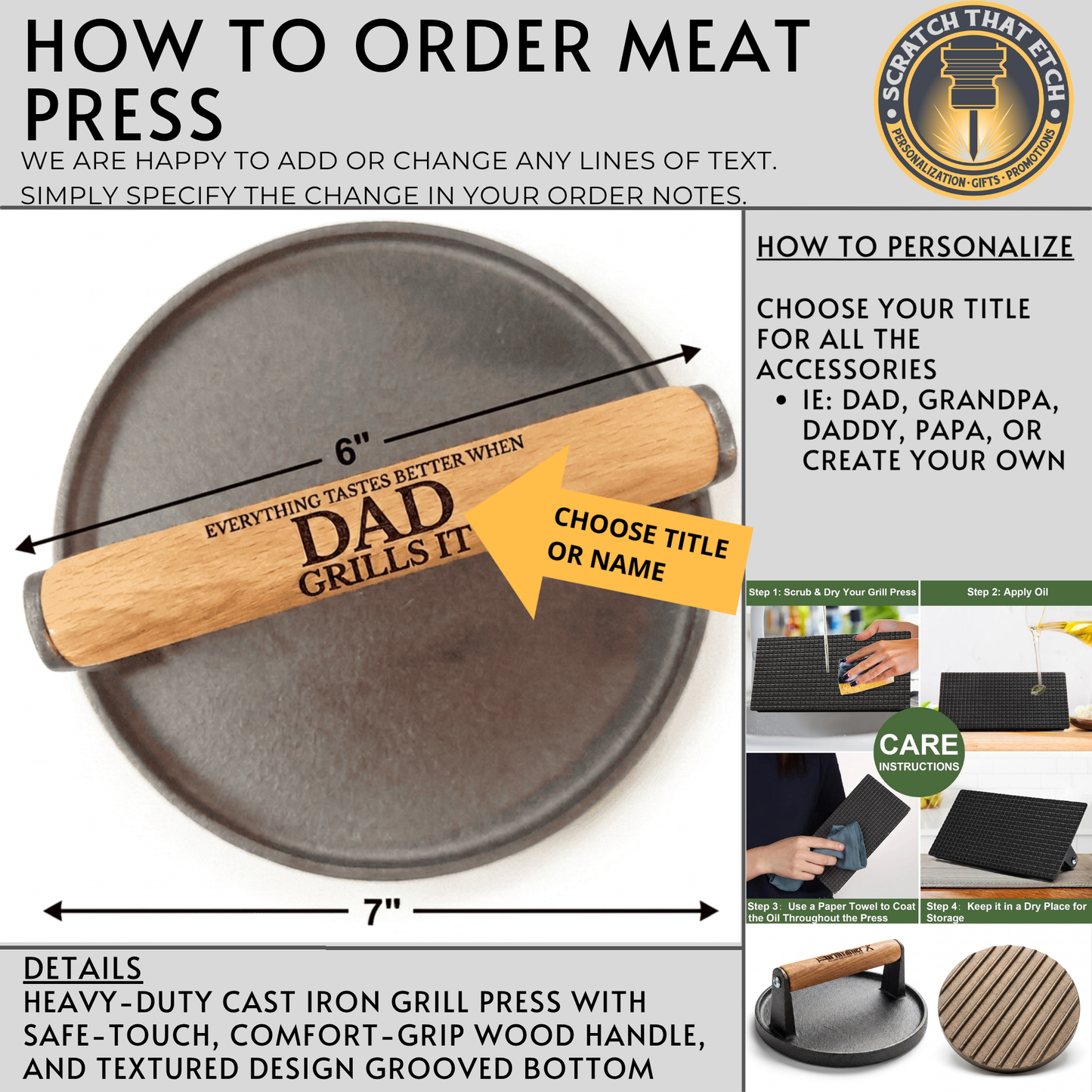 Personalized "Everything Tastes Better When" BBQ Gift Set For Dad Or Grandpa With Bamboo Cutting Board, Meat Claws, Spatula, And Cast Iron Meat Press- Choose Your Gift Set For The Perfect Gift