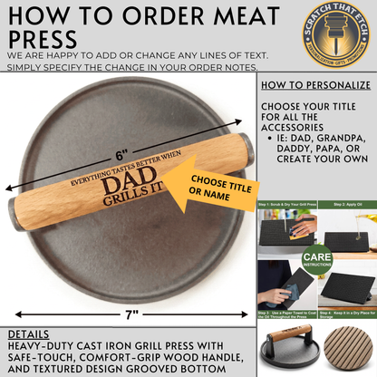 Personalized "Everything Tastes Better When" BBQ Gift Set For Dad Or Grandpa With Bamboo Cutting Board, Meat Claws, Spatula, And Cast Iron Meat Press- Choose Your Gift Set For The Perfect Gift