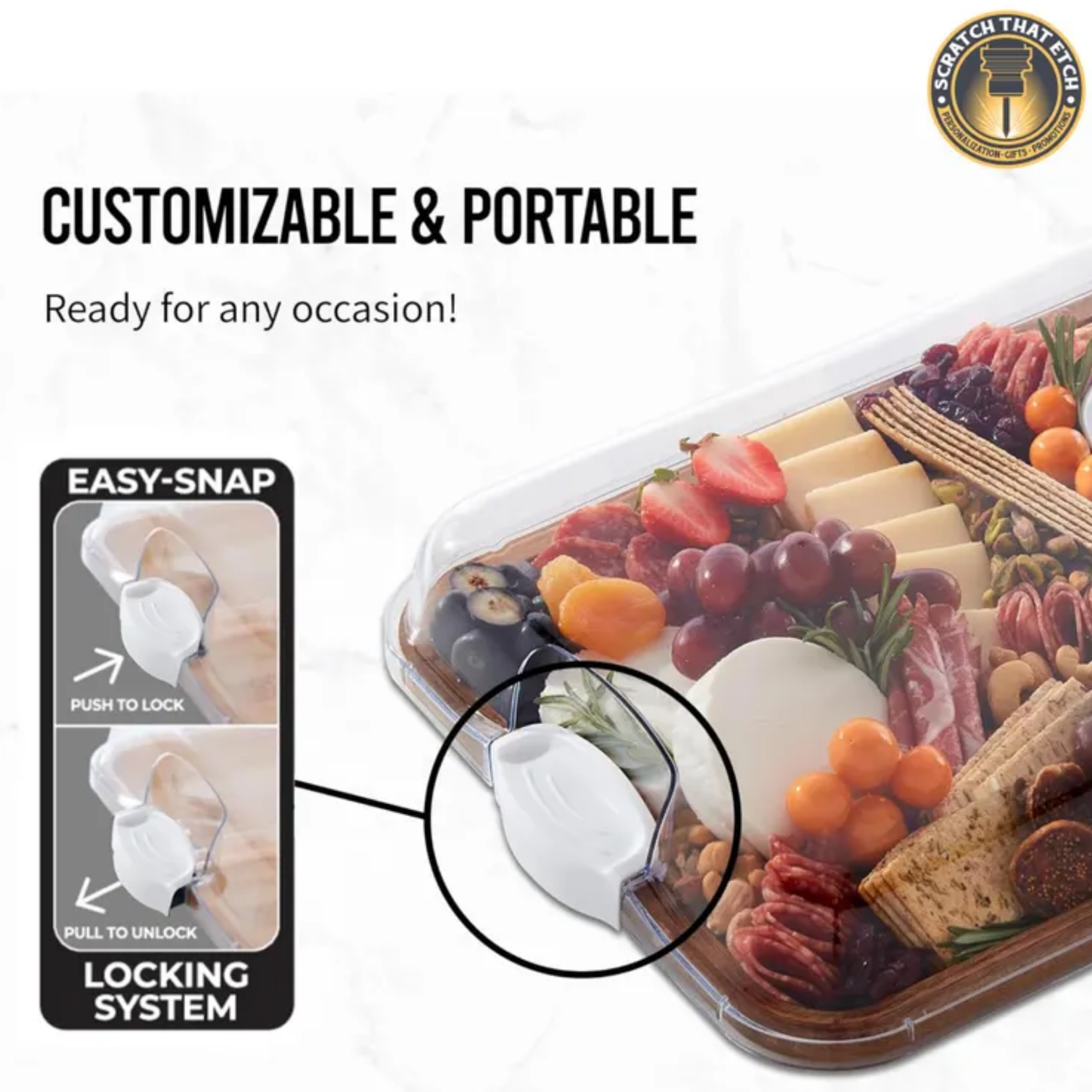 Personalized Christmas Ribbon Tree |  Build-a-Board Cutting Board with Compartments and Clear Locking Lid for Charcuterie, Snacks