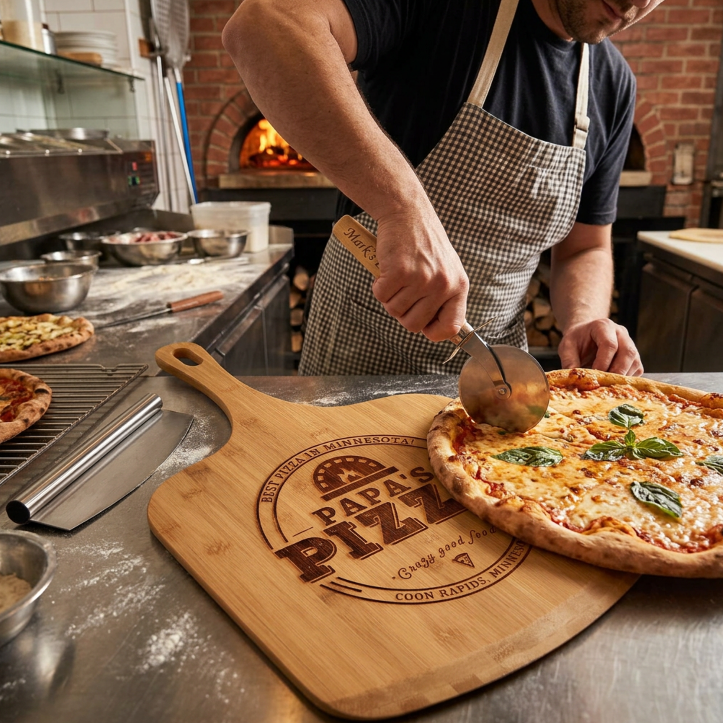 Personalized 2 Pcs Pizza Board With Cutter Set, Engraved Pizza Gift For Pizza Lovers- Choice Of 3 Boards & Two Blades- Custom Pizza Peel Set