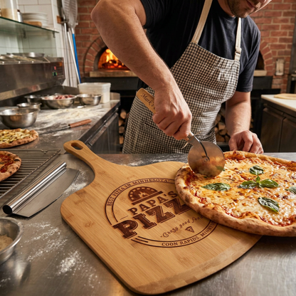 Personalized 2 Pcs Pizza Board With Cutter Set, Engraved Pizza Gift For Pizza Lovers- Choice Of 3 Boards & Two Blades- Custom Pizza Peel Set