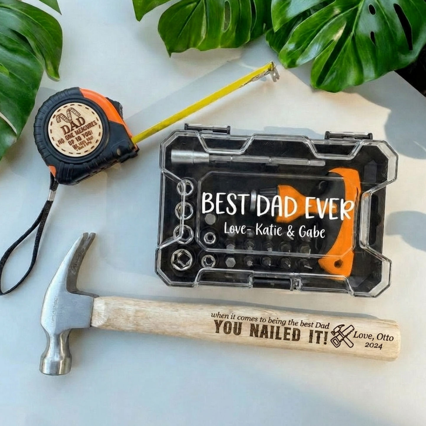 Personalized 3 pcs Tool Set for Dad, Custom Hammer Tape Measure & Screwdriver Gift for Grandpa, Father’s Day Birthday Gift Idea For Him