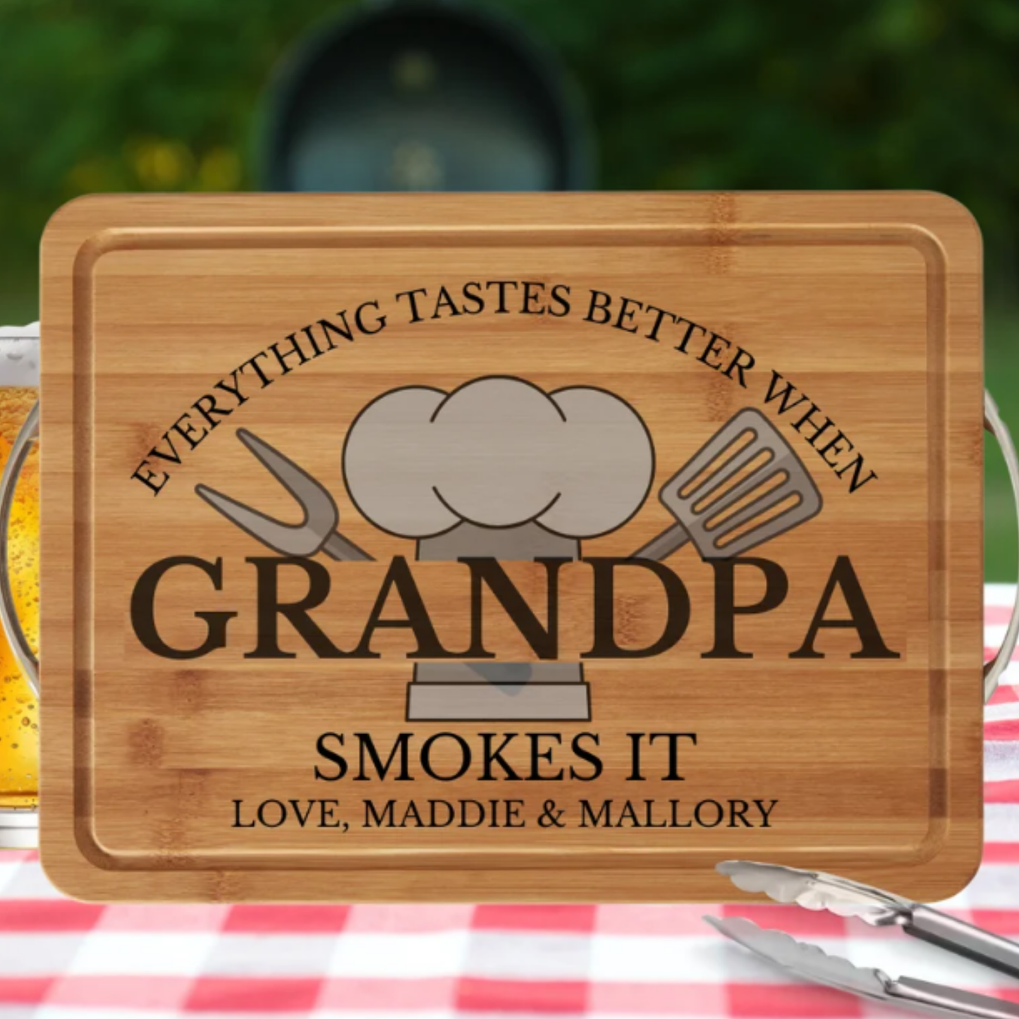 Papa Smokes It Personalized Cutting Board For BBQ Lovers With Multiple Design Options Bamboo or Acacia Charcuterie and Carving Board