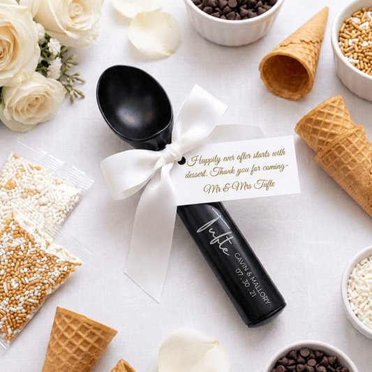 Personalized Aluminum Ice Cream Scoop In Black Or Silver For Bulk Wedding Favors And Save The Date, Up To 30 Characters On Handle