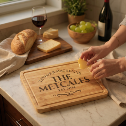 Personalized Cutting Board With Family Name, Multiple Design Styles, Charcuterie And Serving Board