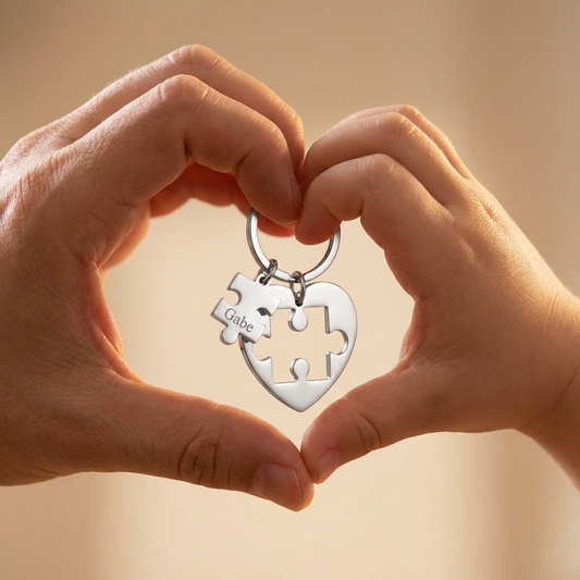 Personalized Stainless Steel Puzzle Piece Keychain For Autism Awareness With Kindness Is Key For Proud Autism Mom Or Dad