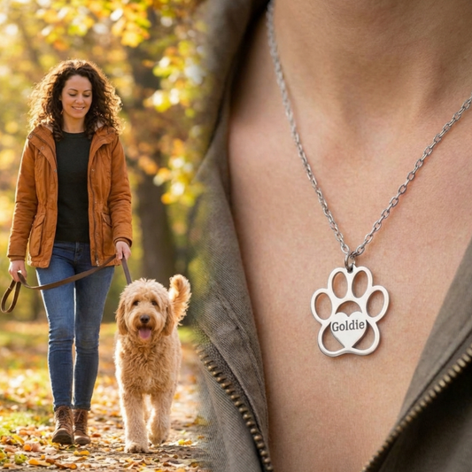 Personalized Paw Print Necklace for Dog Moms,  Pet Name Jewelry, Dog Lover Gift, Puppy Milestone, Pet Memorial Gift