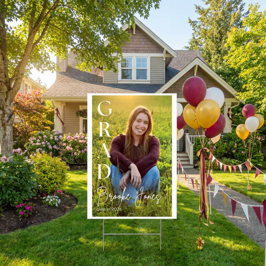 Personalized Graduation Yard Sign 18x24 With Photo, Name, and Year- Weather Resistant Grad Party Yard Sign With Stakes