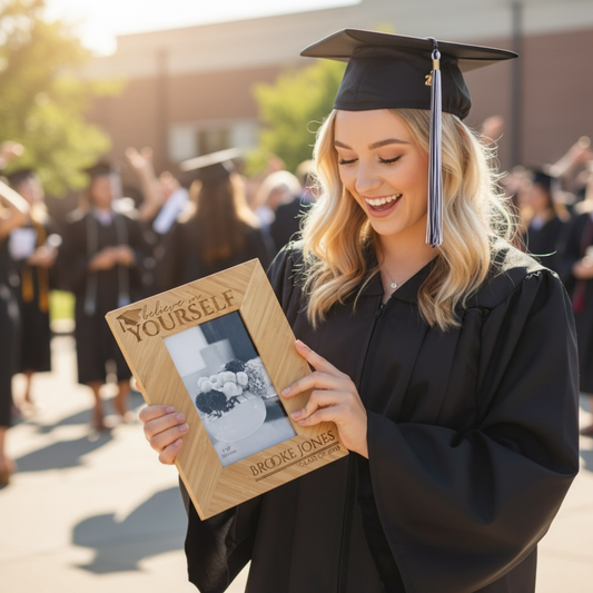 Personalized Graduation Picture Frame, Keepsake for High School or College Grads, Custom Name and Year "Believe In Yourself"