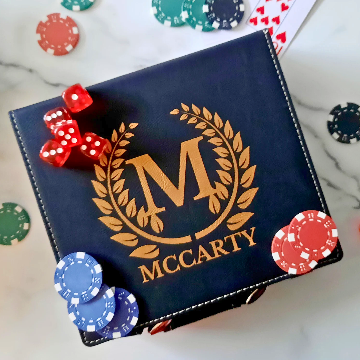 Premium 100 Piece Poker Set In Multiple Colors With leather Case, Clay Composite Chips, Playing Cards, Dealer Button, And Optional Personalized Case